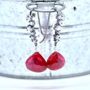 Handcrafted Wire Wrapped Ruby Earrings Sterling Silver ,  July Birthstone